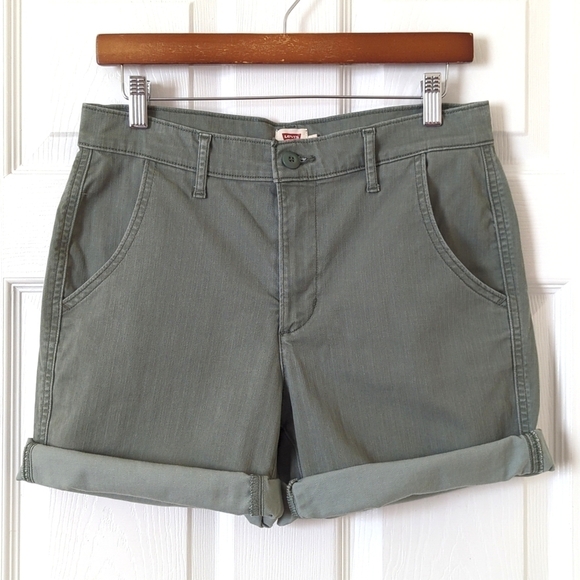 Levi's Pants - Levi's Classic Herringbone Twill Mid Rise Slim Fit Bermuda Shorts Sage Green 27